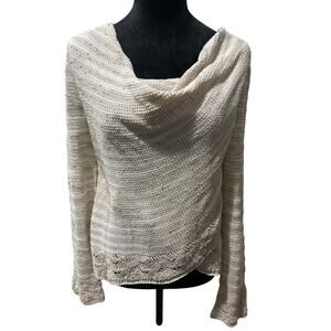 International Concepts Knit Crochet Sweater-NWT Beige Tan Stripe Wrap-Size L